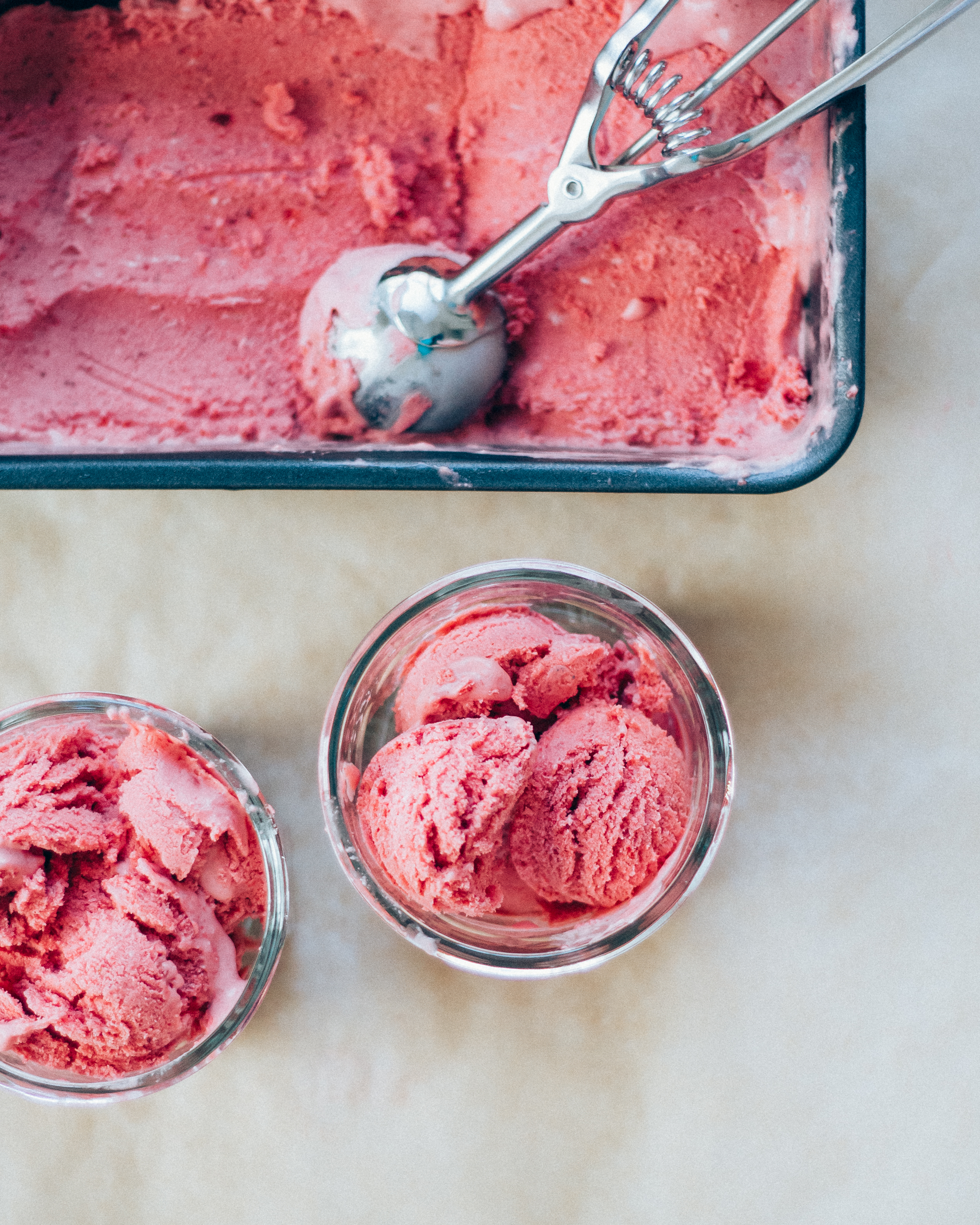 no-churn strawberry ice cream (by WellAndFull.com)