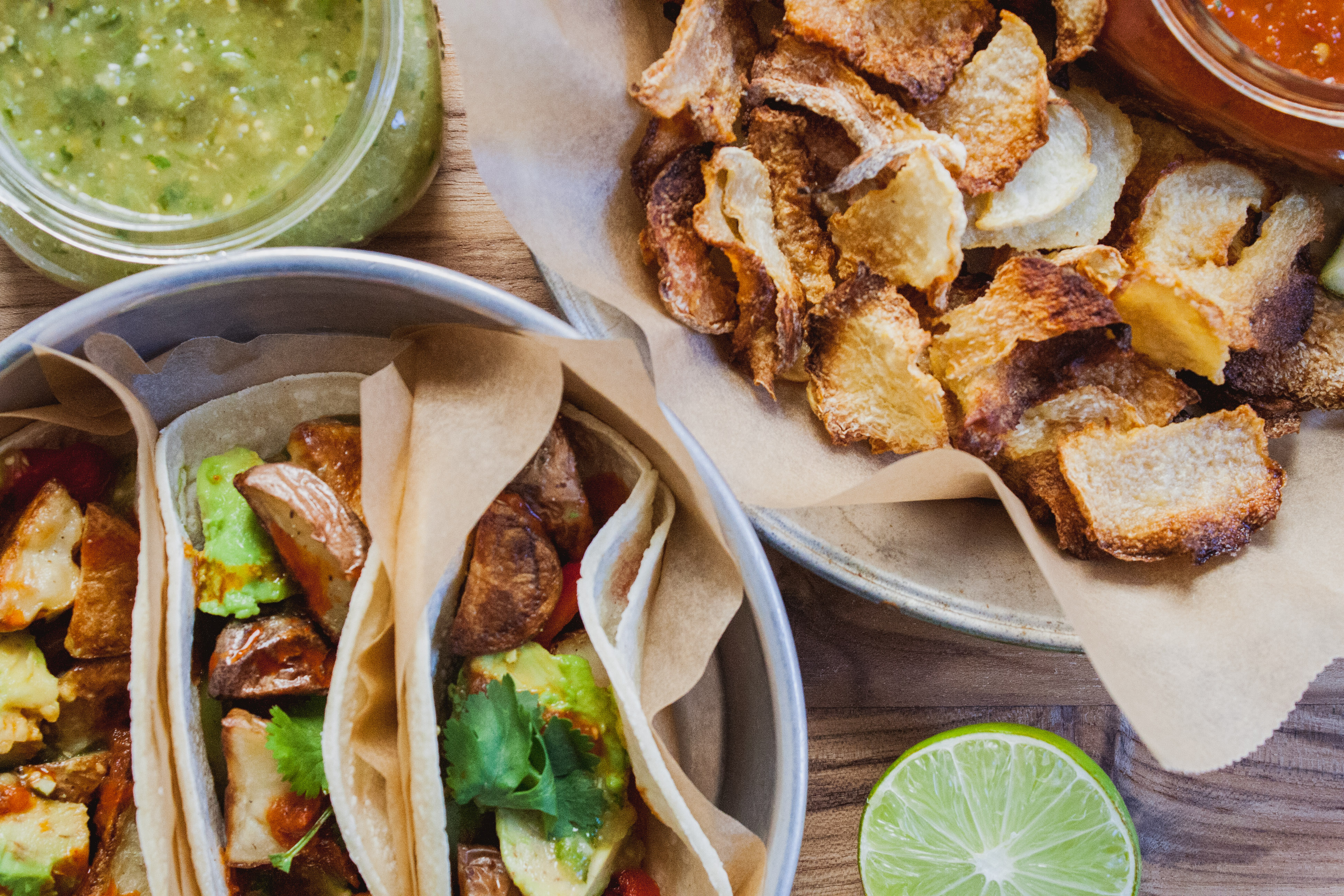 Street Tacos w/ Jicama Chips + Salsa Roja and Verde | Well and Full | #vegan #recipe