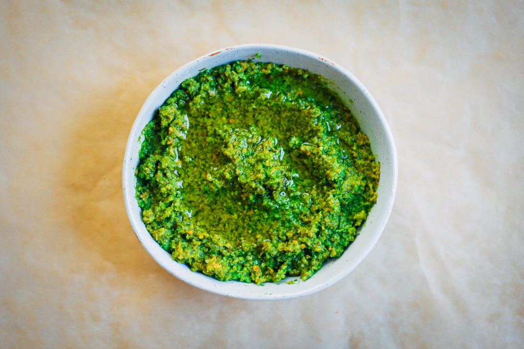 Summer Garlic Scape Pesto | Well and Full | #vegan #recipe