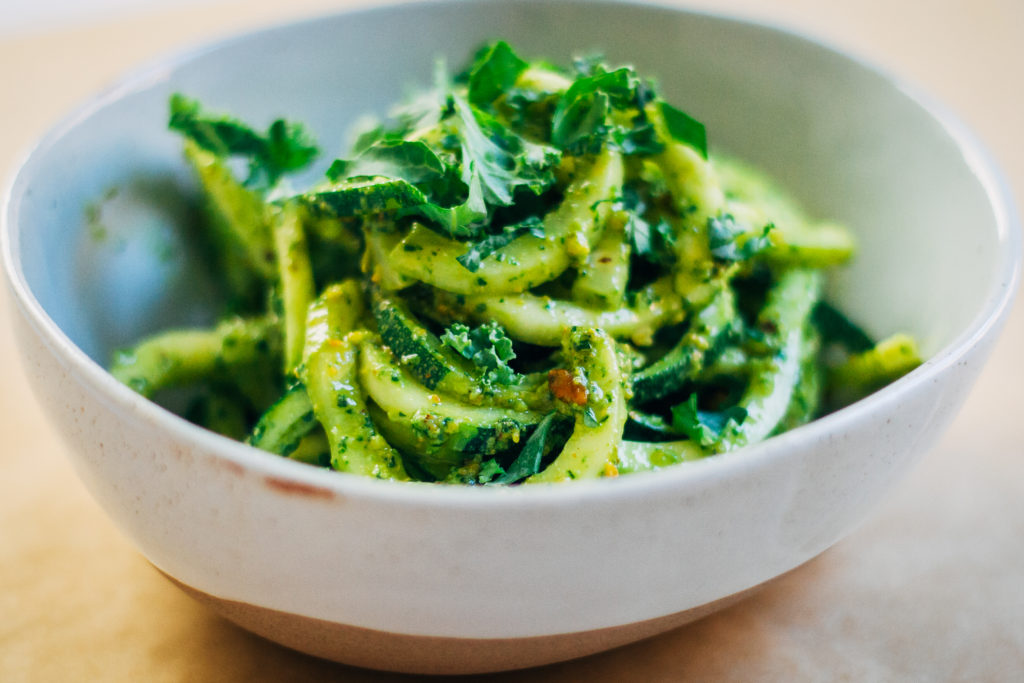 Zucchini Noodles w/ Simple Basil Pesto | Well and Full | #vegan #recipe