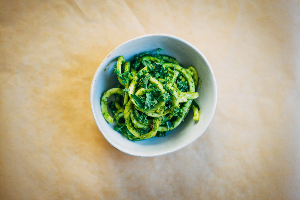 Zucchini Noodles w/ Simple Basil Pesto | Well and Full | #vegan #recipe