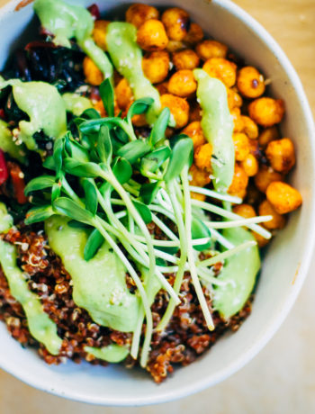 Chickpea + Quinoa Nourish Bowl w/ Green Goddess Dressing | Well and Full | #vegan #plantbased #recipe