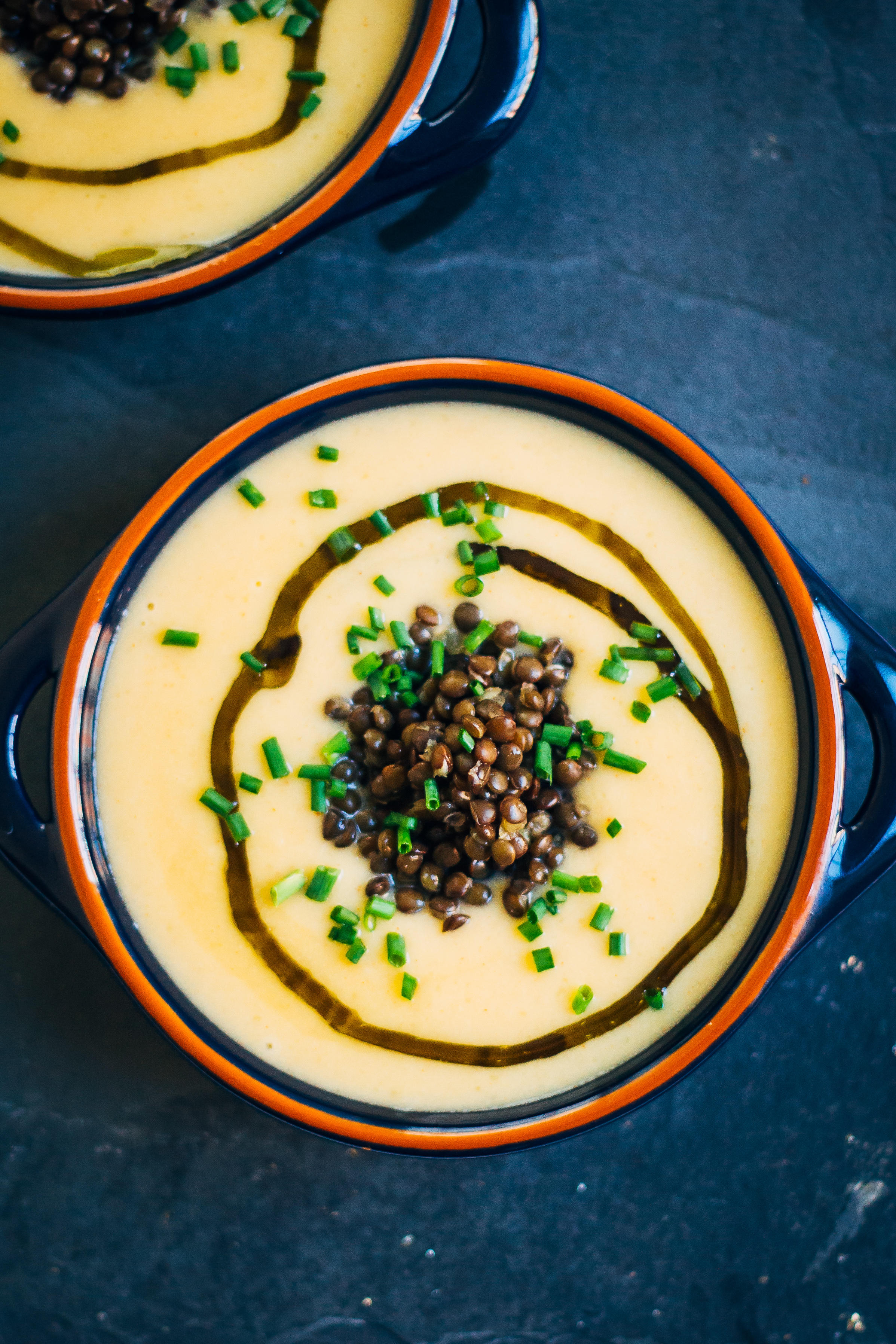 Creamy Autumn Beer Soup w/ Black Lentils + Chives | Well and Full | #recipe