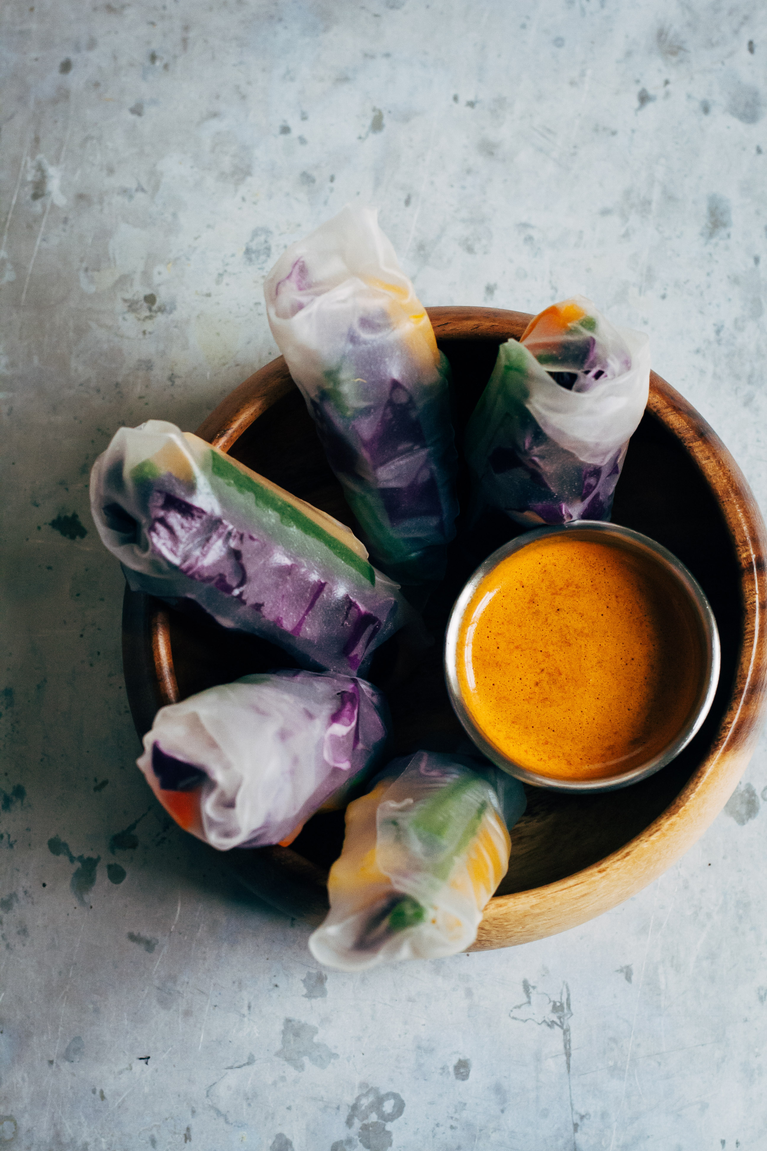 Rainbow Spring Rolls w/ Spicy Sesame Sauce | Well and Full | #vegan #recipe
