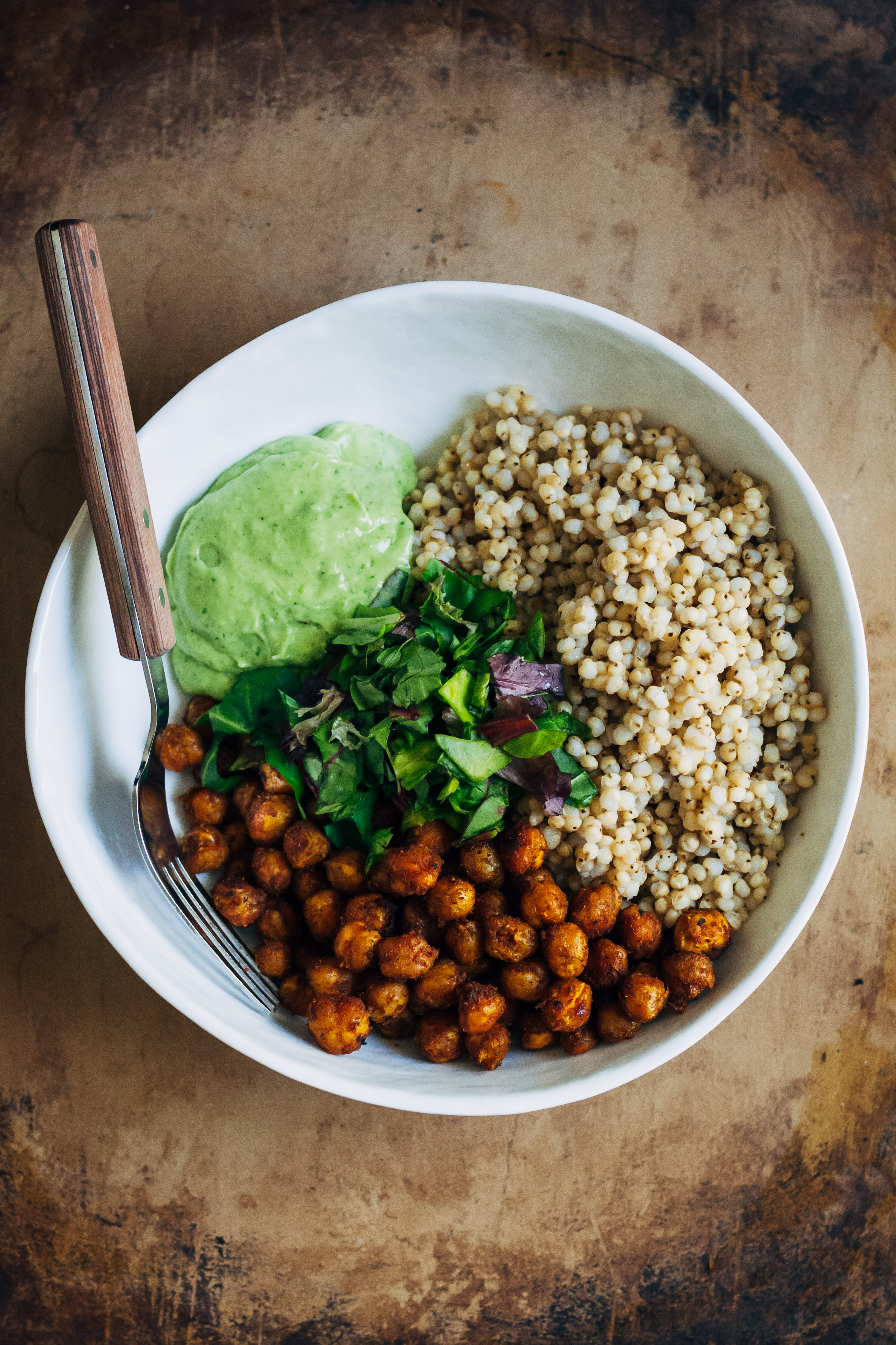 Vegan Buddha Bowl w/ Sorghum + Curry Chickpeas + Avocado Vinaigrette | Well and Full | #vegan #recipe