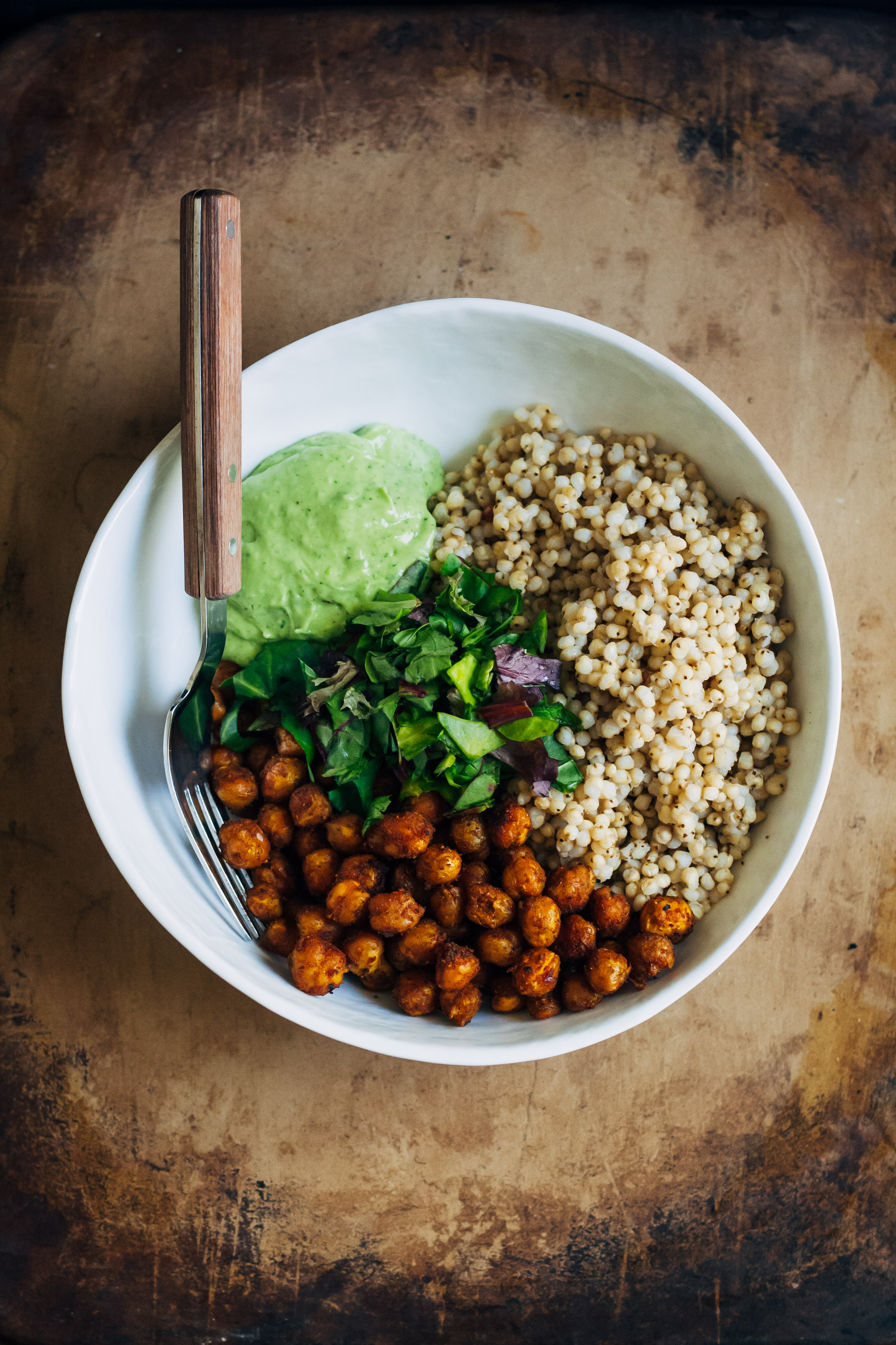 Vegan Buddha Bowl w/ Sorghum + Curry Chickpeas + Avocado Vinaigrette | Well and Full | #vegan #recipe
