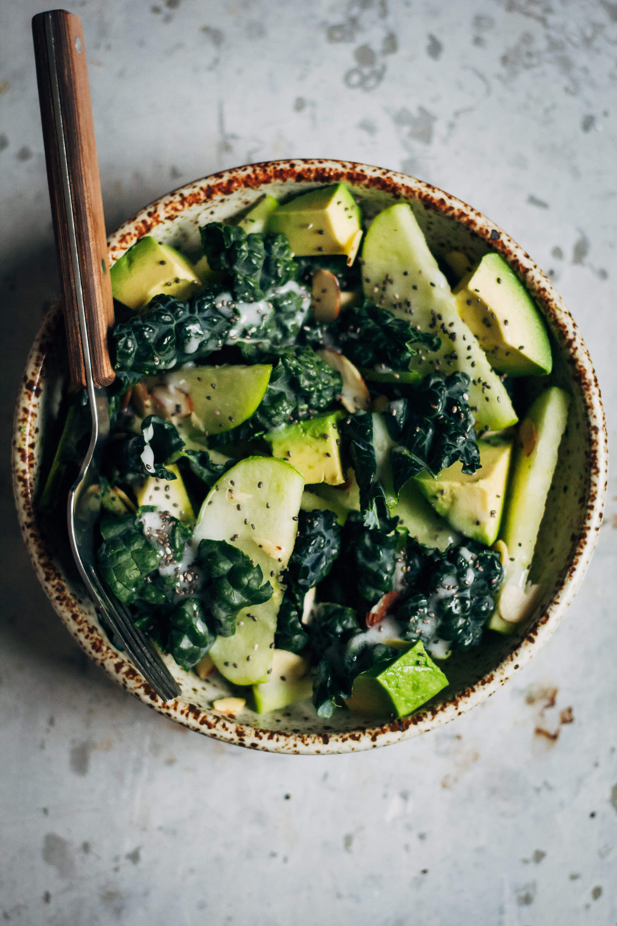 Kale + Apple Salad w/ Creamy Coconut Yogurt Dressing | Well and Full | #vegan #recipe