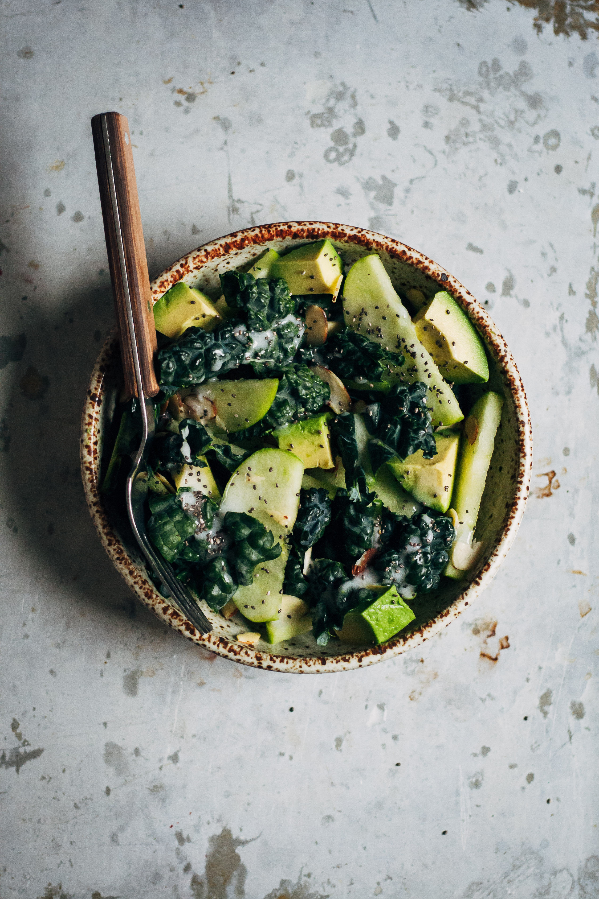 Kale + Apple Salad w/ Creamy Coconut Yogurt Dressing | Well and Full | #vegan #recipe