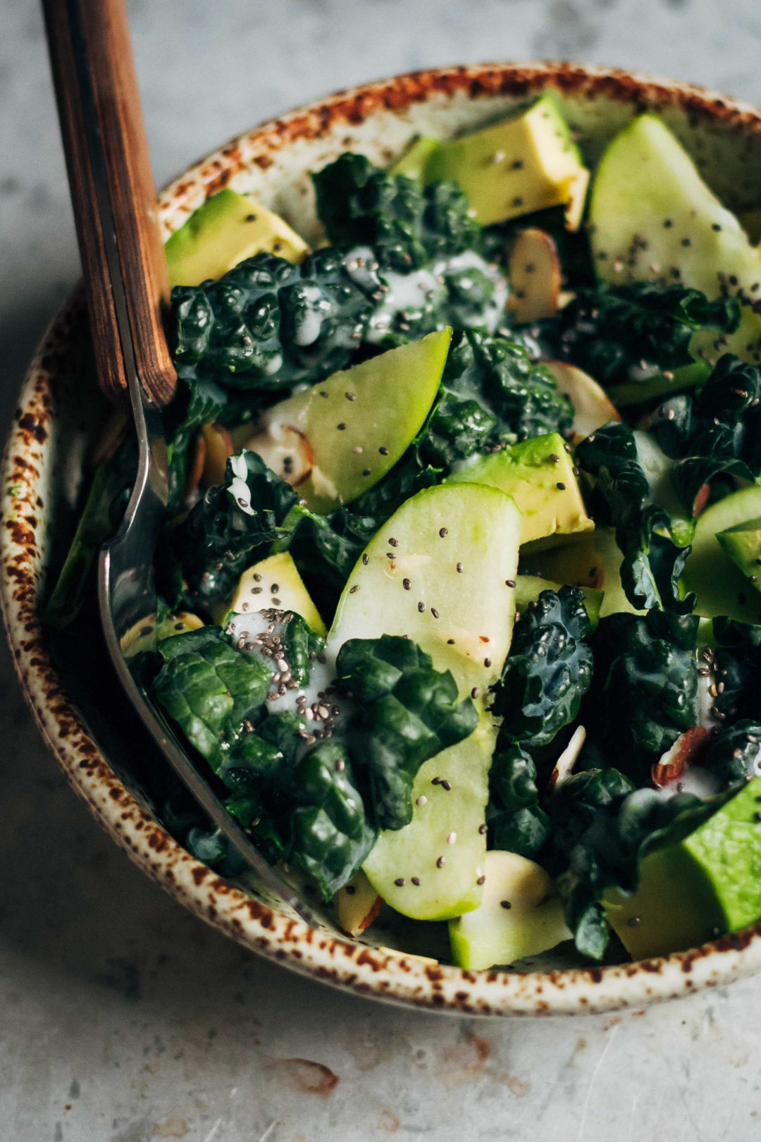 Kale + Apple Salad w/ Creamy Coconut Yogurt Dressing Well and Full