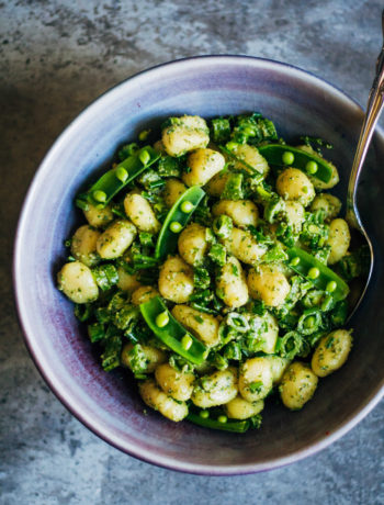 Spring Gnocchi w/ Mustardy Arugula Pesto | Well and Full | #vegan #gnocchi #recipe