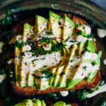 Green Pesto Avocado Toast w/ Tahini | Well and Full | #vegan #avocado #toast #recipe