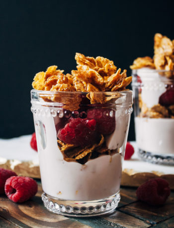 Maple Syrup Cereal Brittle Parfaits | Well and Full | #vegan #recipe