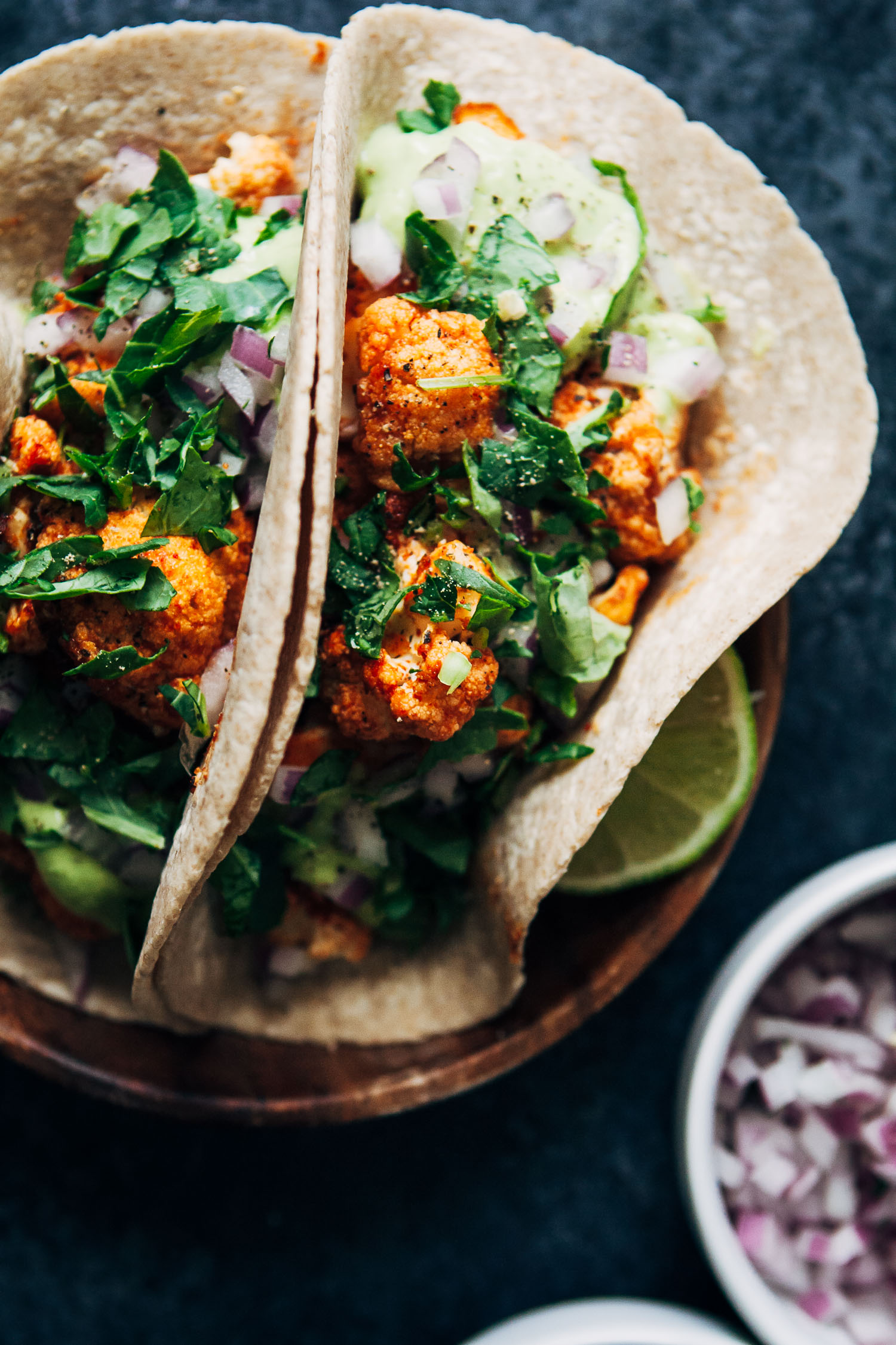 Vegan Buffalo Cauliflower Tacos | Well and Full | #healthy #spicy #recipe