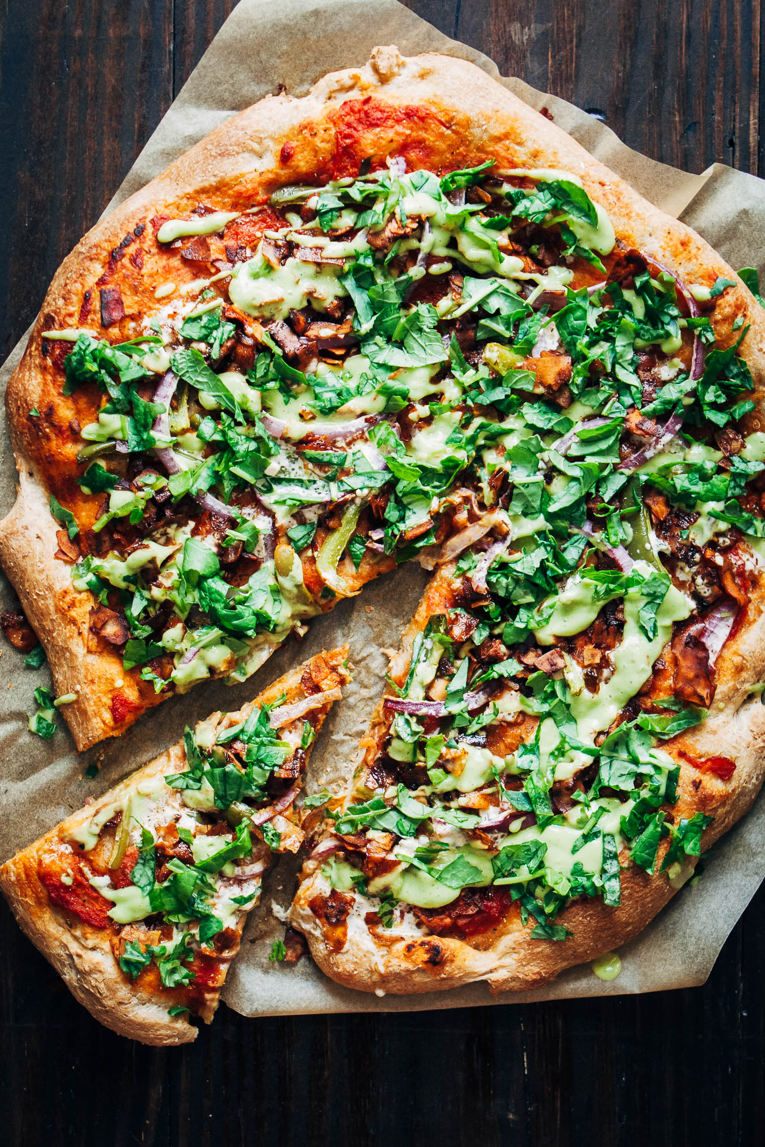 Vegan Bacon Ranch Pizza | Well and Full | #healthy #vegan #recipe