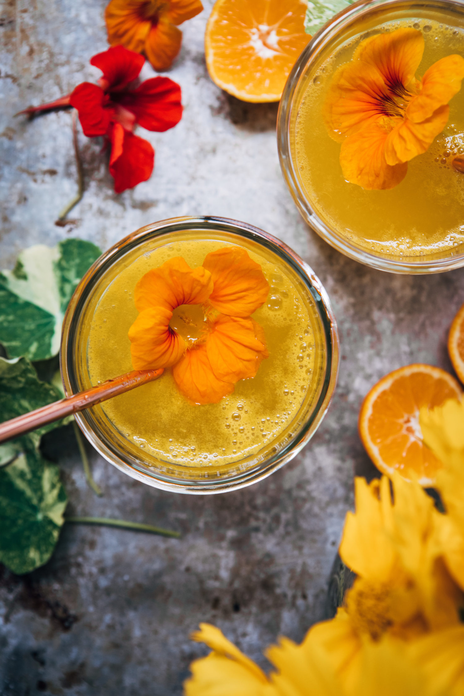 Nasturtium Tangerine Spritz | Well and Full | #cocktail #mocktail #recipe