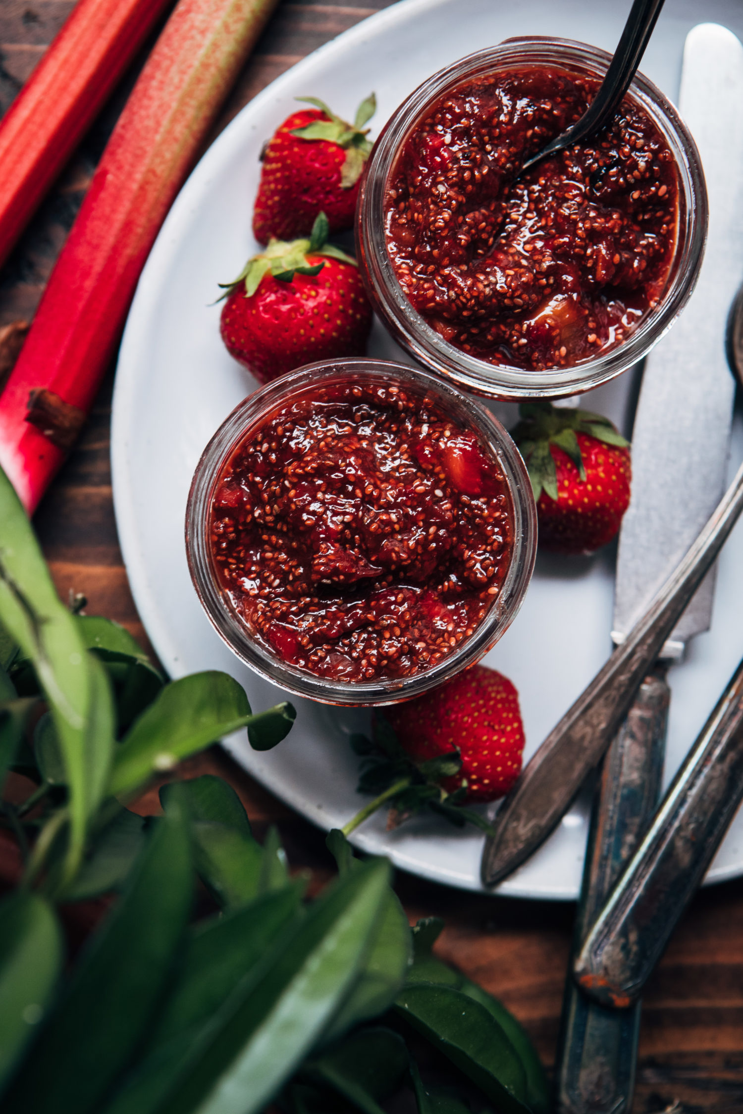 Strawberry Rhubarb Chia Jam | Well and Full | #jam #summer #recipe