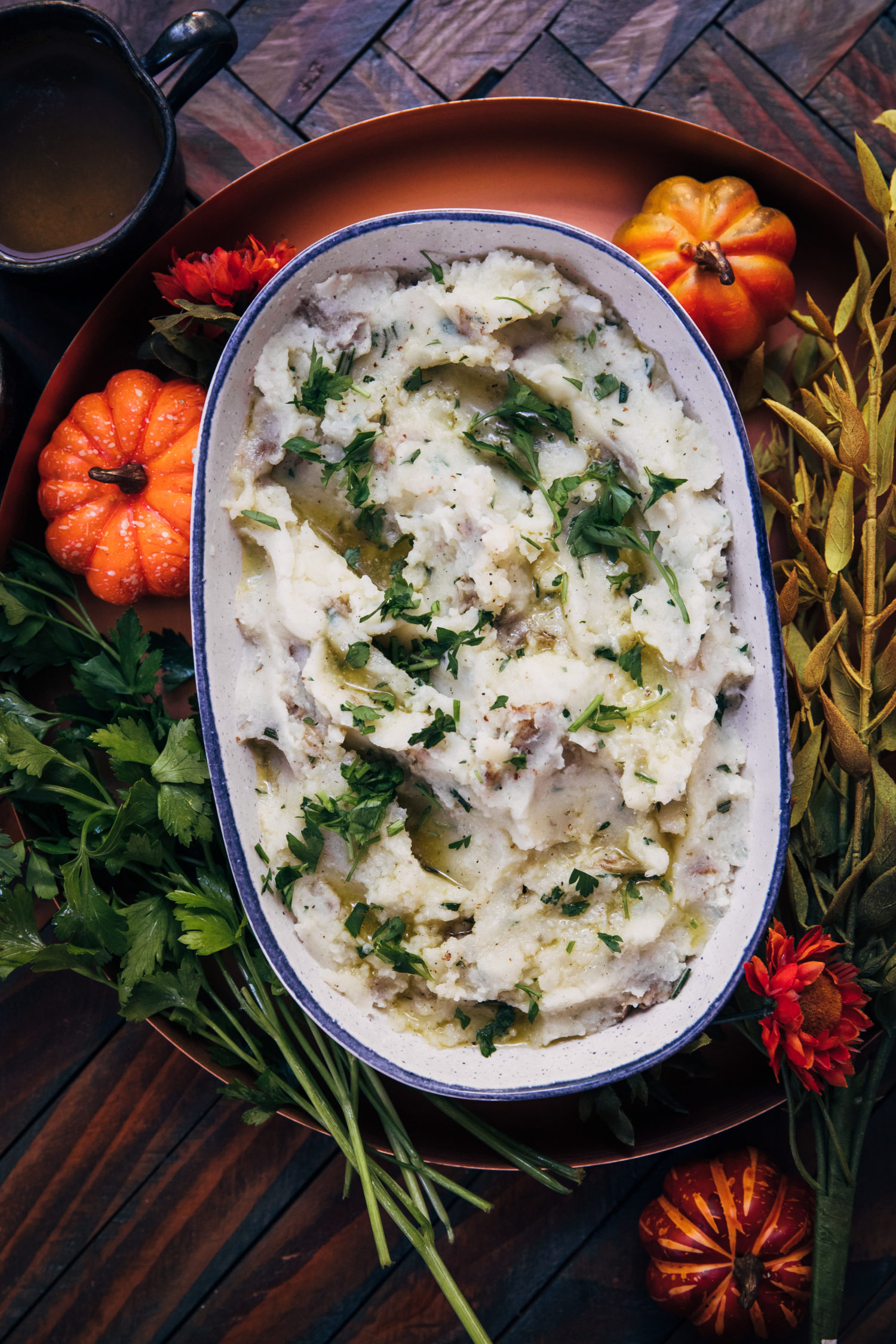 Rustic Herb Mashed Potatoes | Well and Full | #vegetarian #Thanksgiving #recipe