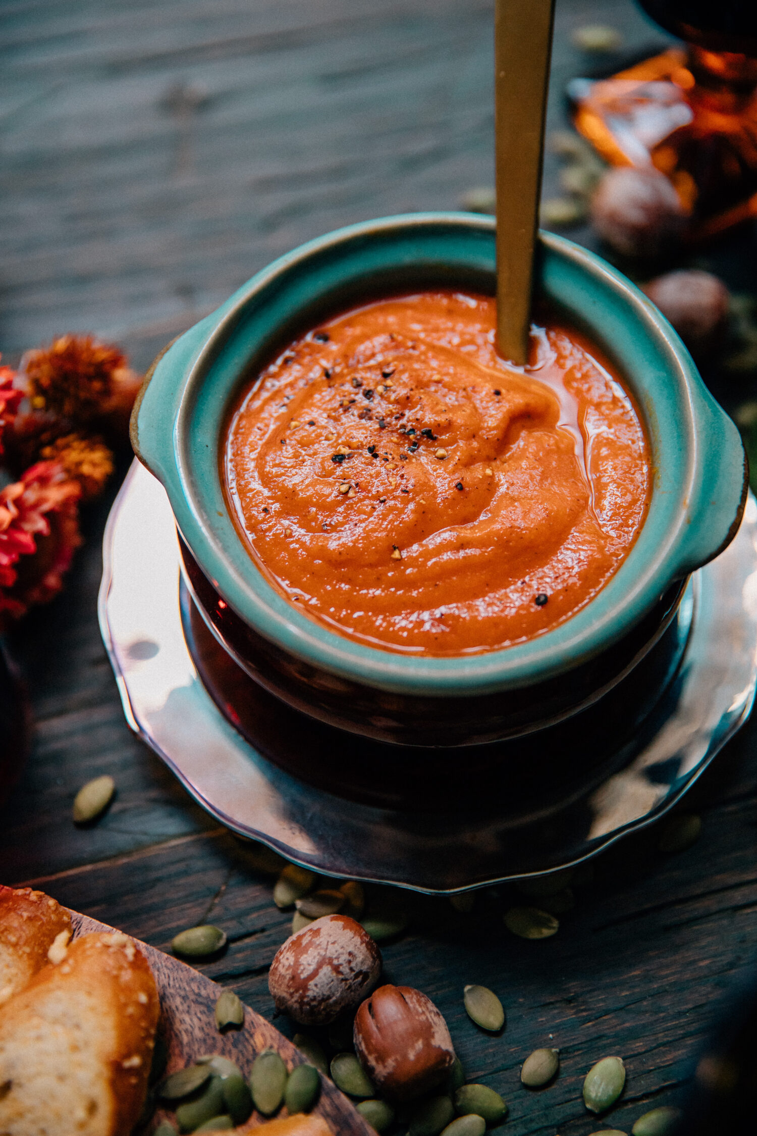 Creamy Pumpkin Tomato Soup | Well and Full | #vegetarian #recipe