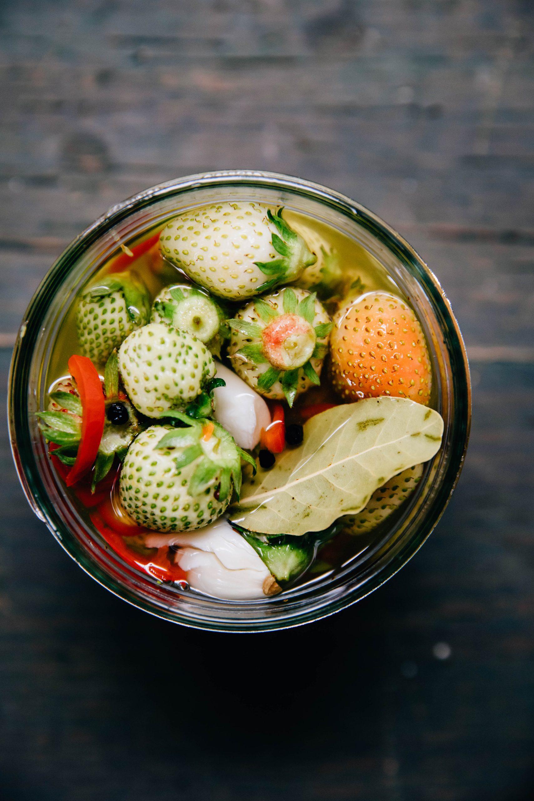 Pickled Green Strawberries | Well and Full | #vegan #recipe #pickles
