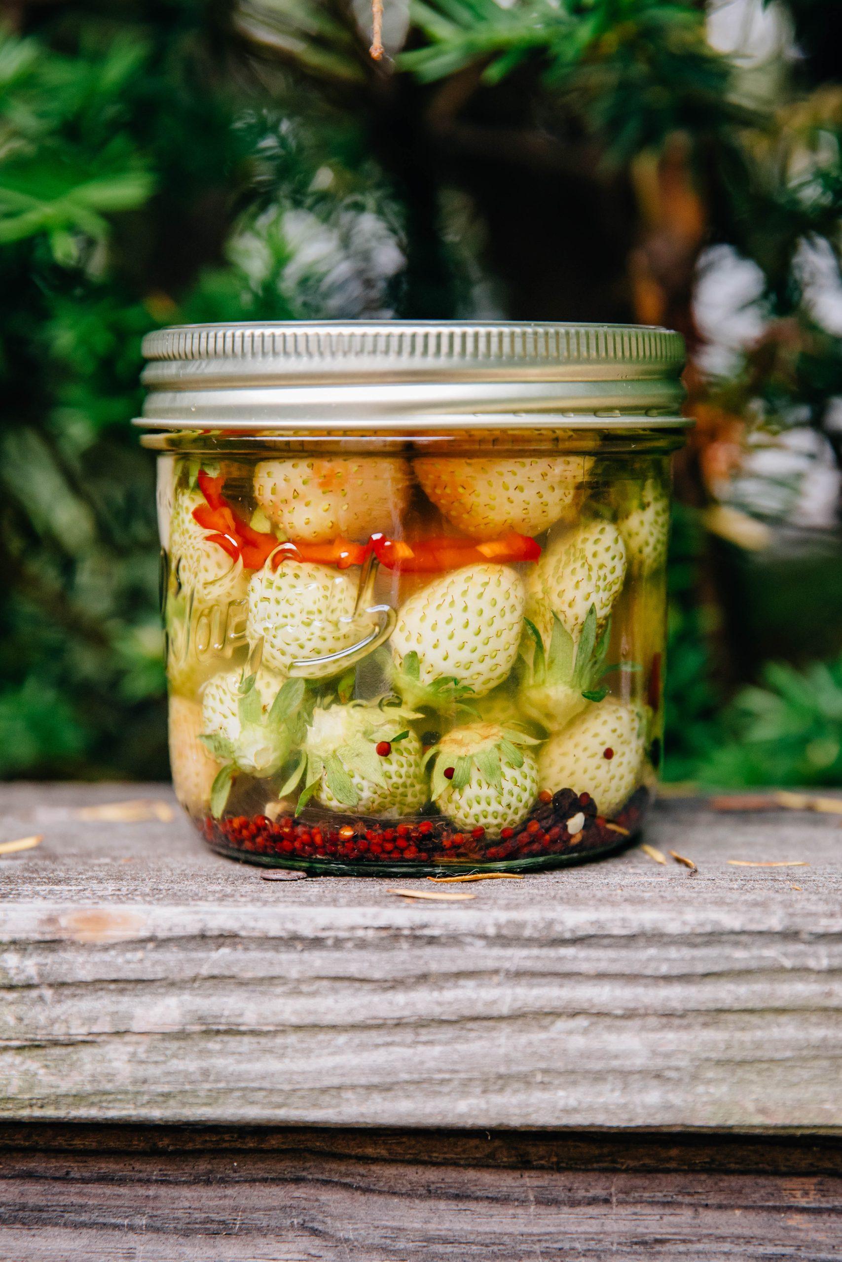 Pickled Green Strawberries | Well and Full | #vegan #recipe #pickles