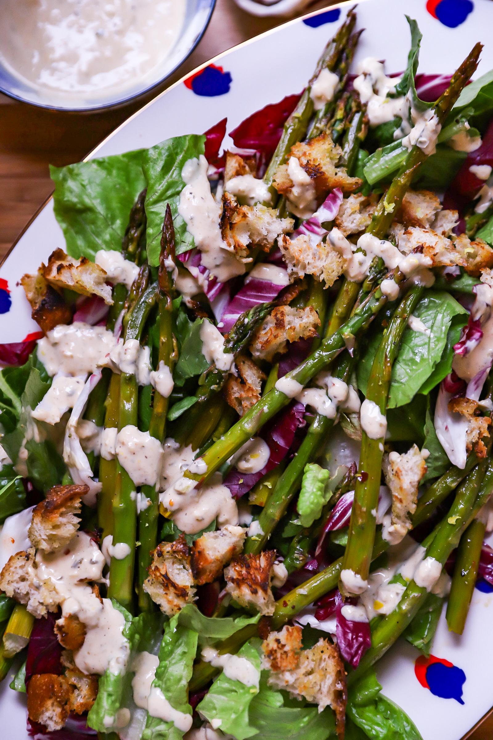 Asparagus Caesar Salad | Well and Full | #vegetarian #spring #recipe