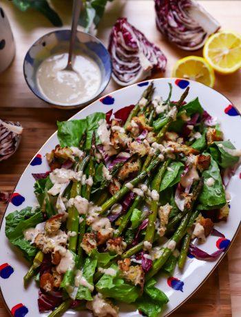 Asparagus Caesar Salad | Well and Full | #vegetarian #spring #recipe
