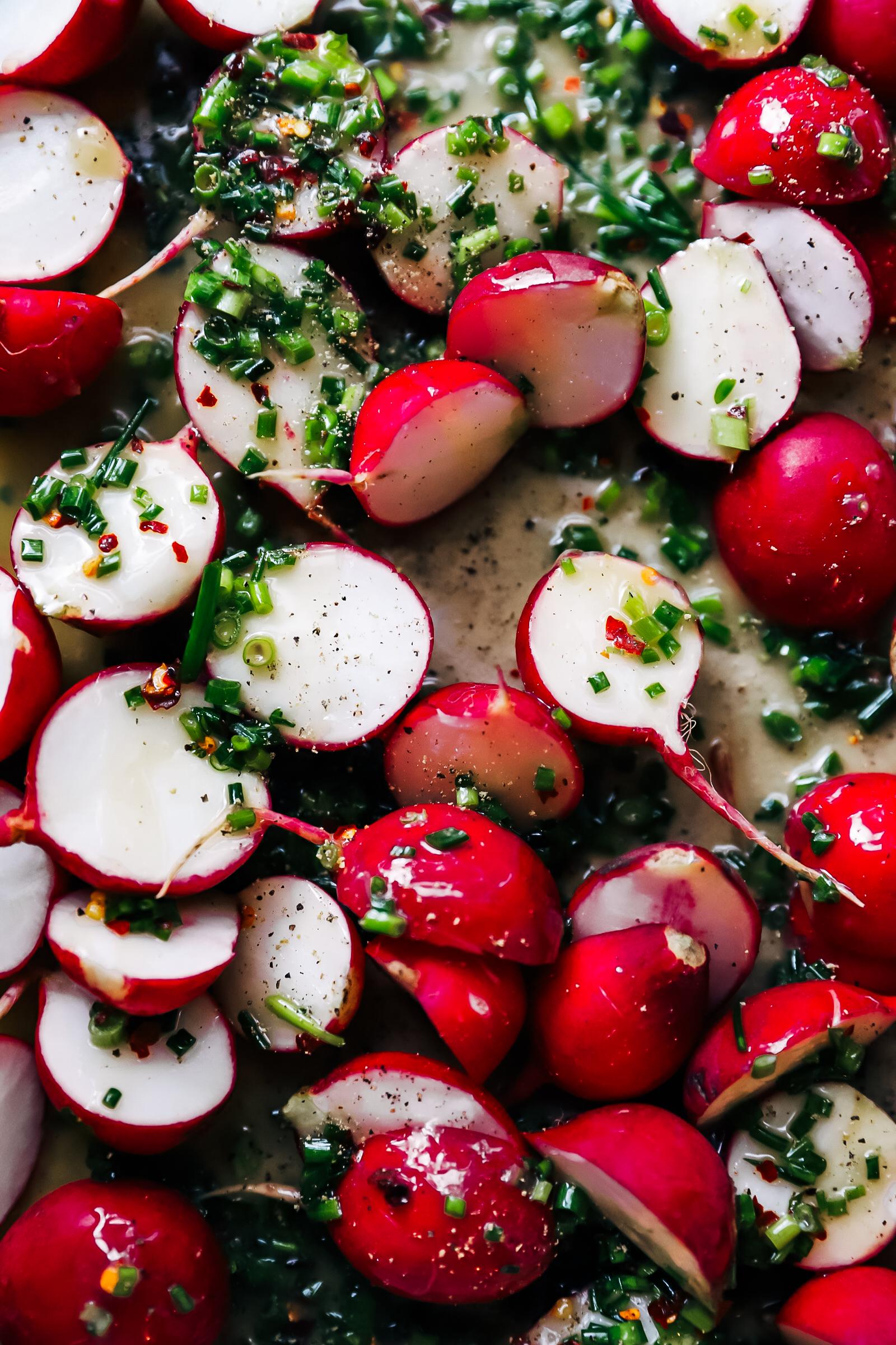 Roasted Radishes with Chive Butter | Well and Full | #vegetarian #spring #recipe