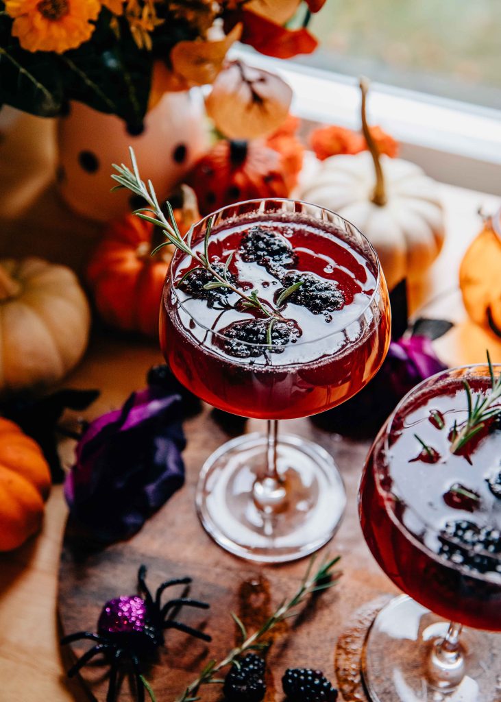 Halloween Black Widow Spritzes | Well and Full | #cocktail #recipe