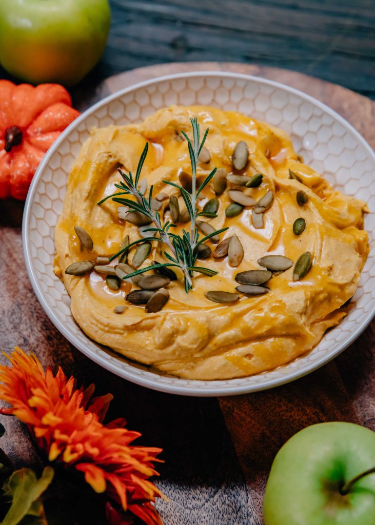 Pumpkin Whipped Feta Dip | Well and Full | #vegetarian #fall #recipe #autumn