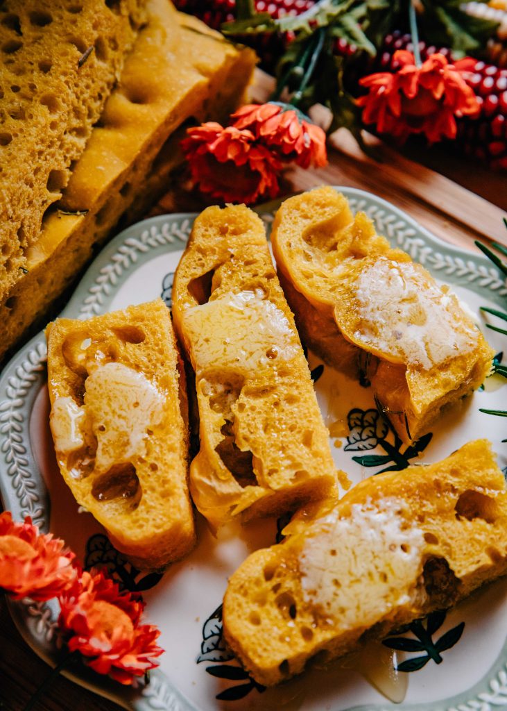 Rosemary Pumpkin Focaccia | Well and Full | #vegetarian #recipe #autumn #fall