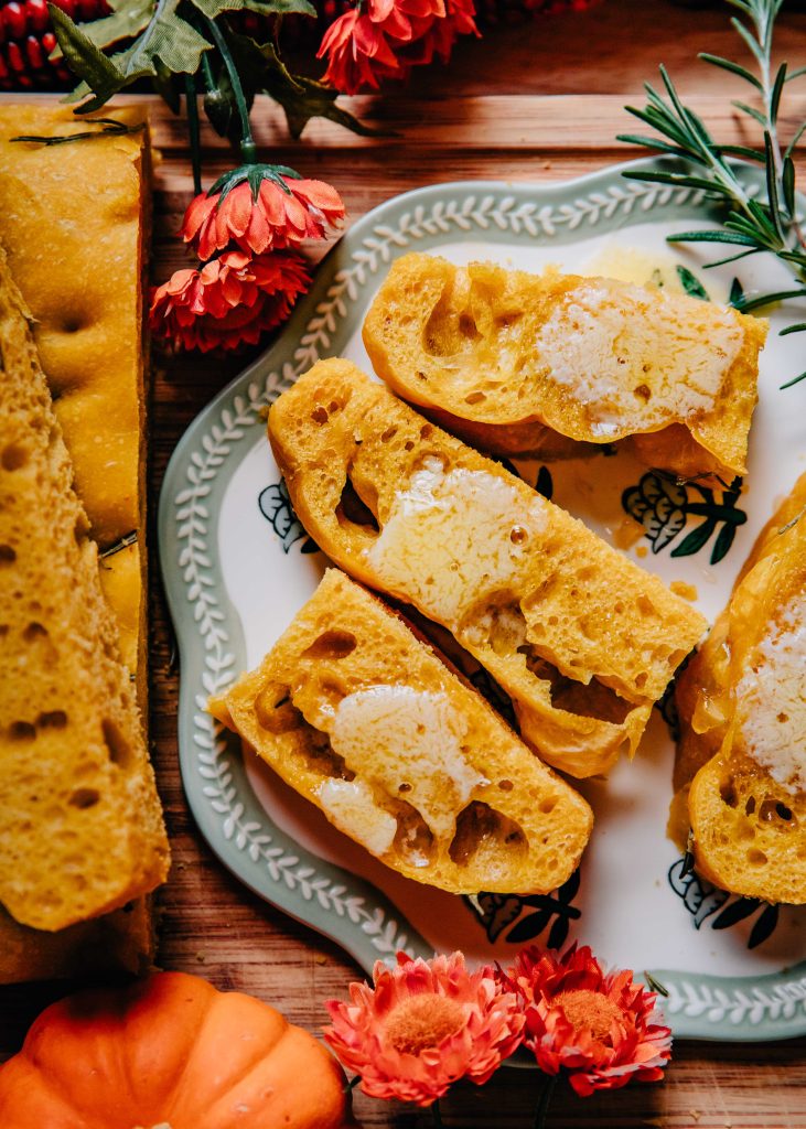 Rosemary Pumpkin Focaccia | Well and Full | #vegetarian #recipe #autumn #fall