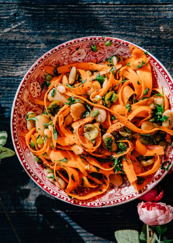Butter Bean Carrot Ribbon Salad | Well and Full | #vegan #recipe