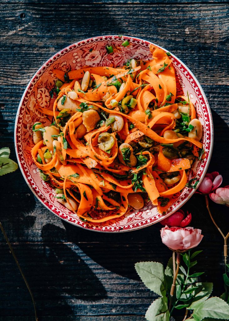 Butter Bean Carrot Ribbon Salad | Well and Full | #vegan #recipe
