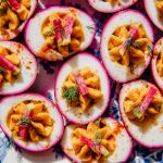 Pink Deviled Eggs | Well and Full | #recipe #vegetarian